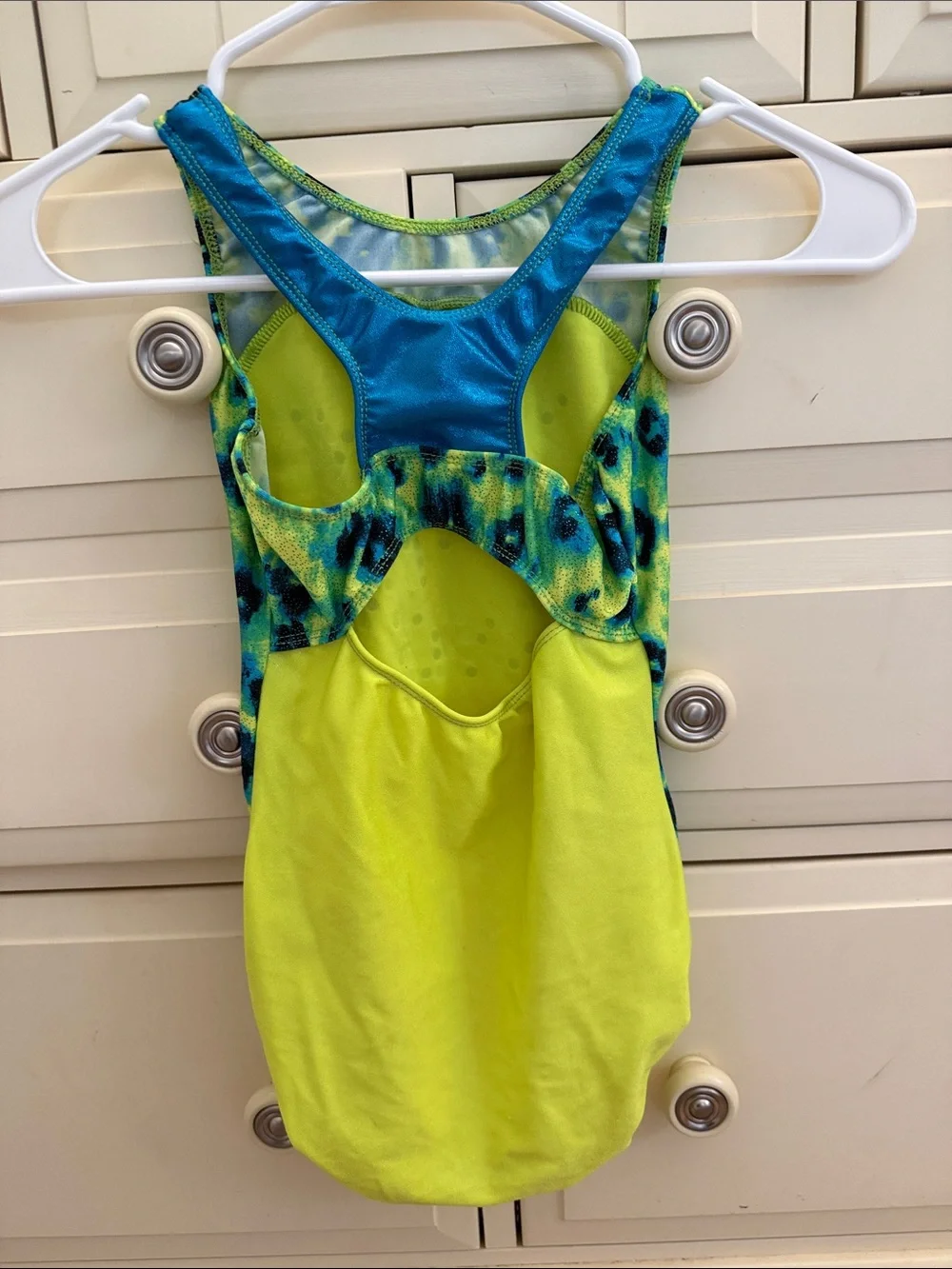 Motionwear 🤸 Neon green/blue & Metallic Sparkle Gymnastics Leotard